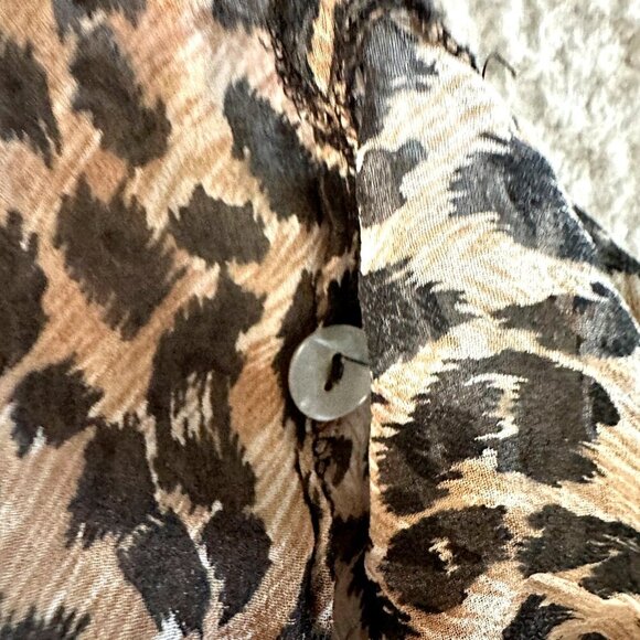 Vintage Silk Leopard Print Longline Tunic Button Front Sheer Slits - Picture 8 of 16